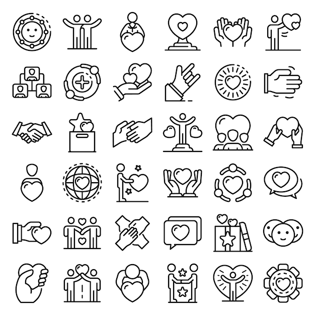 Vector friendship icons set, outline style