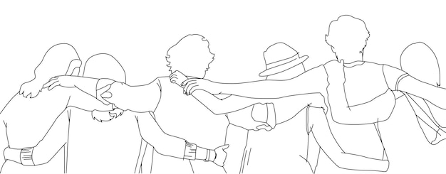 Vector friendship illustration 5 best friends hugging