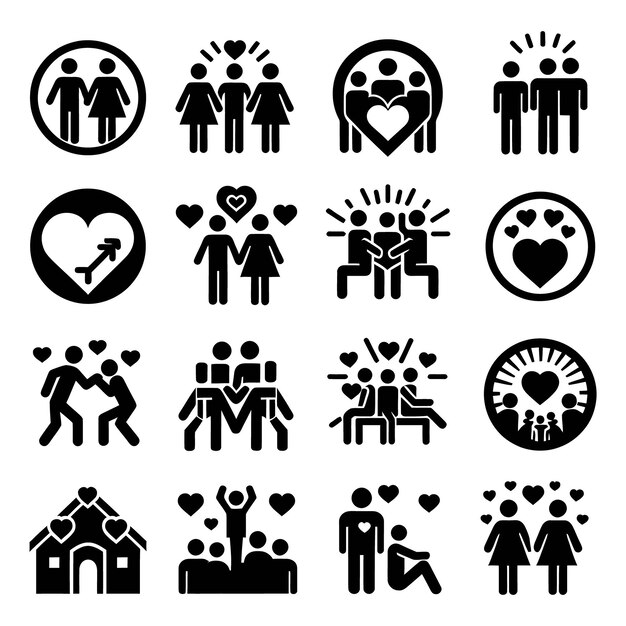 Vector friendship responsibility volunteering and humanitarian icons stock illustration