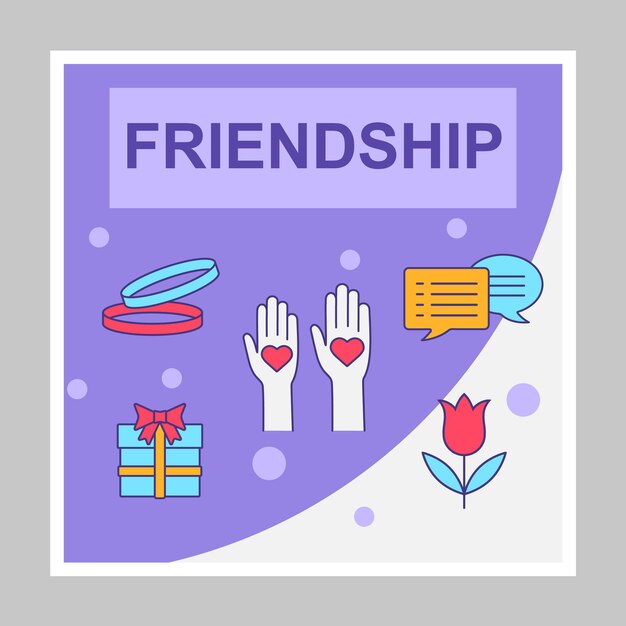 Friendship social media posts mockup. Friends. Advertising web banner design template. Social network booster, content layout. Isolated promotion border, frame with copyspace, headlines, linear icons