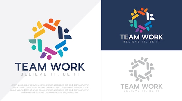 우정 화합 사람들 배려 로고 창조적 인 사람들 로고 Teamwork Connectivity Premium 로고