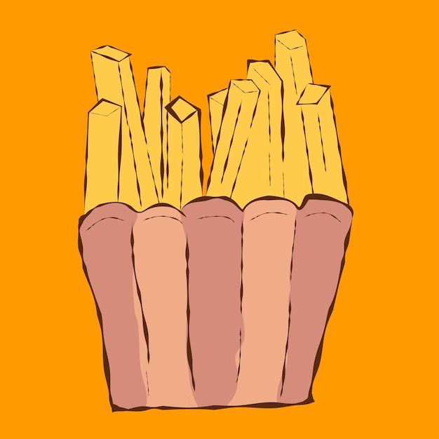 Fries Fast Food Illustratie Vintage Cartoon Stijl Bewerkbaar