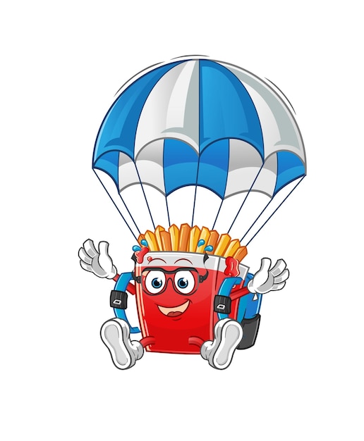 Frieten parachutespringen karakter. cartoon mascotte vector