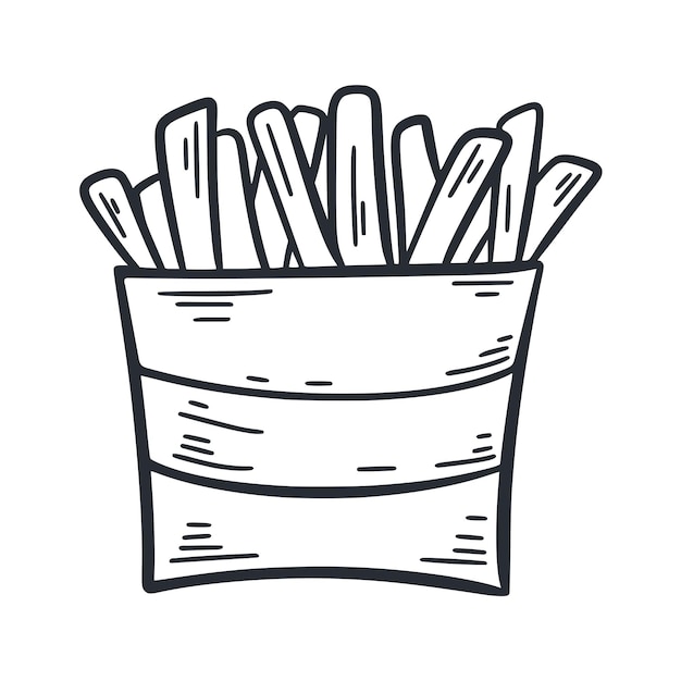 Frietjes doodle illustratie handgetekende tas met aardappelen fastfood clipart geïsoleerde vector frie