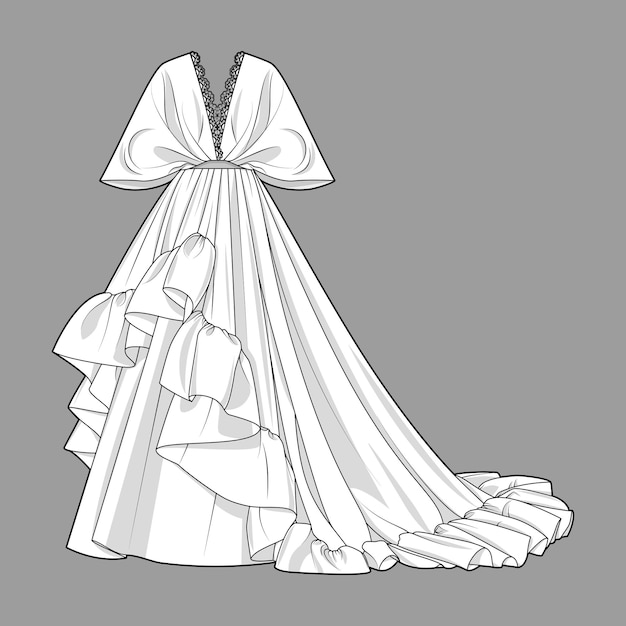 Vector frill gown flat sketch