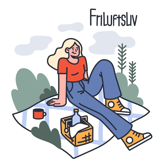 Friluftsliv en Hygge concept Noors buitenleven Karakteruitgaven