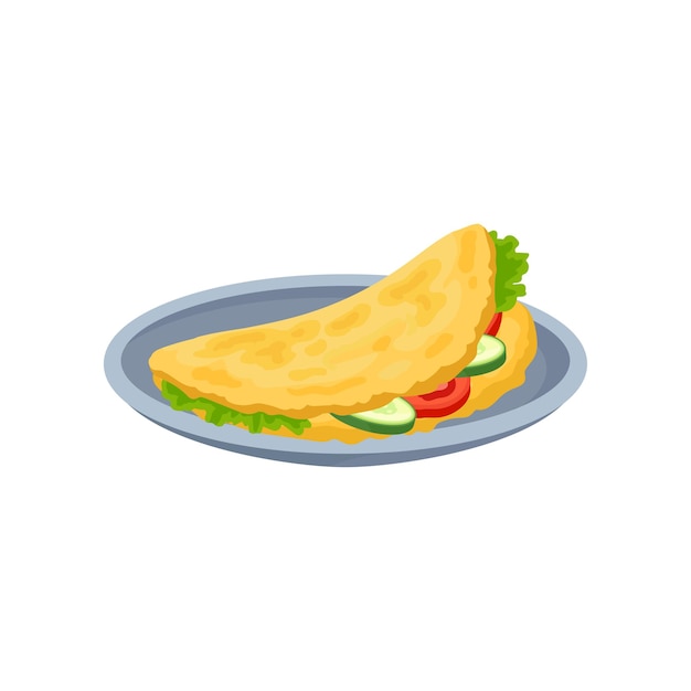 Frittata omelette with vegetables fresh nutritious breakfast food design element for menu cafe restaurant vector Illustration isolated on a white background