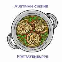 Vector frittatensuppe is a classic austrian soup made with a clear broth thin pancake strips