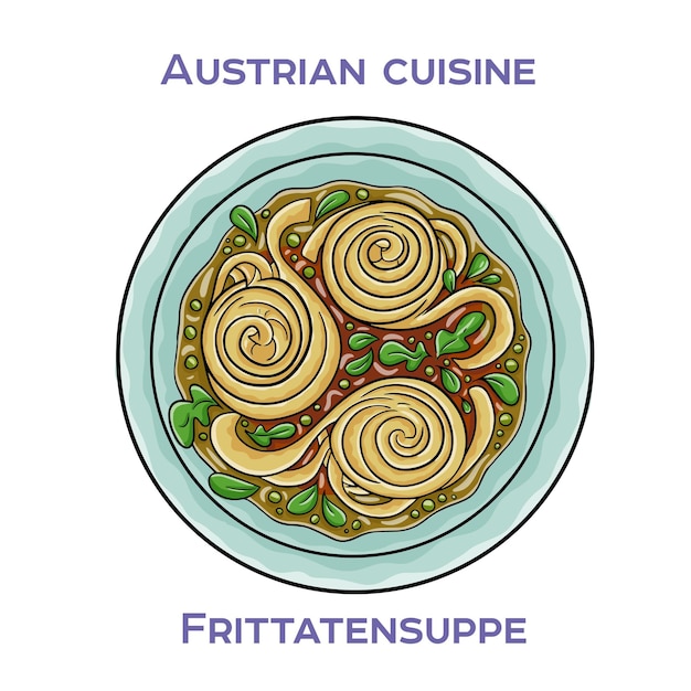 Frittatensuppe is a classic Austrian soup made with a clear broth thin pancake strips