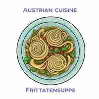 Vector frittatensuppe is a classic austrian soup made with a clear broth thin pancake strips