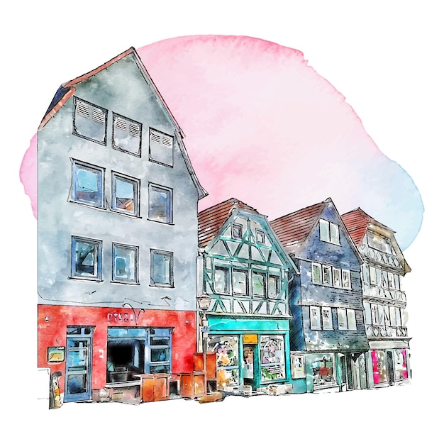 Vector fritzlar germany watercolor hand drawn illustration isolated on white background