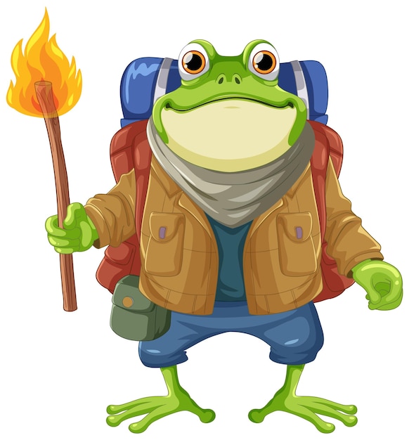 Frog backpack traveler cartoon character