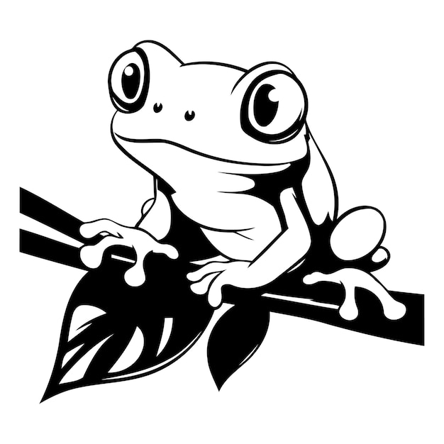 Frog on a branch Vector illustration isolated on white background