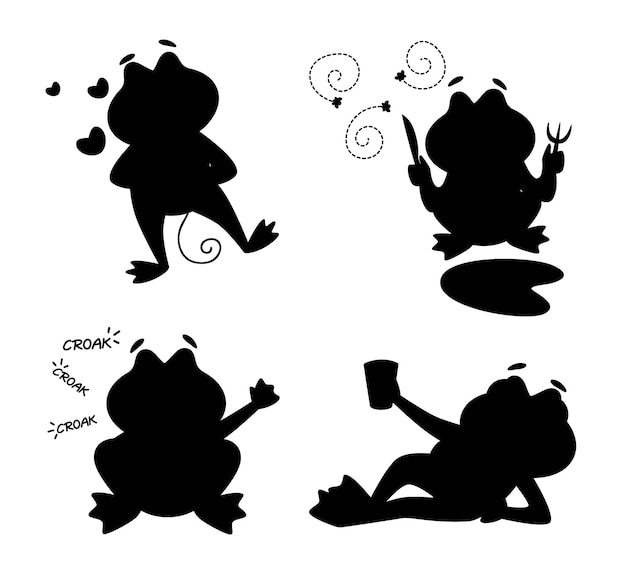 Frog Cartoon isolated vector Silhouettes