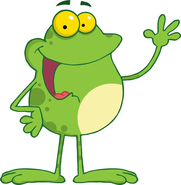 Frog Cartoon Mascot Character Waving A Greeting