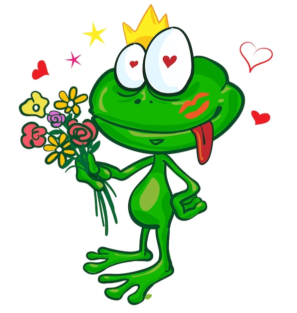 Frog cartoon with flowers