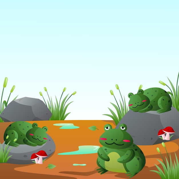 Frog character cartoon landscape environment landscape wetland tropical