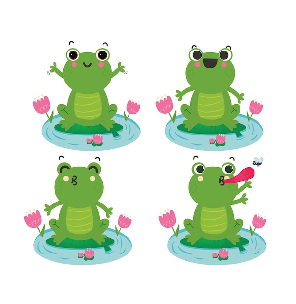 Vector frog characteristics kawaii cartoon cute caracte