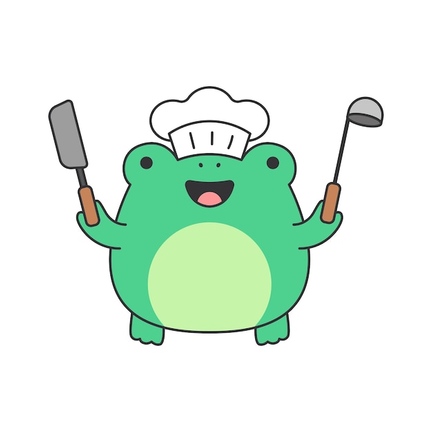 Frog chef with a spatula and a spatula Vector illustration