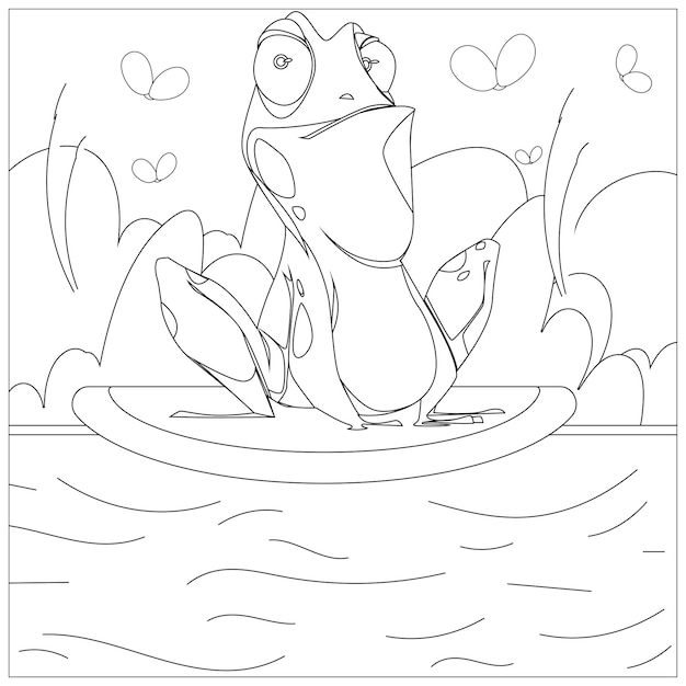 Frog coloring pages for kids printable premium vector