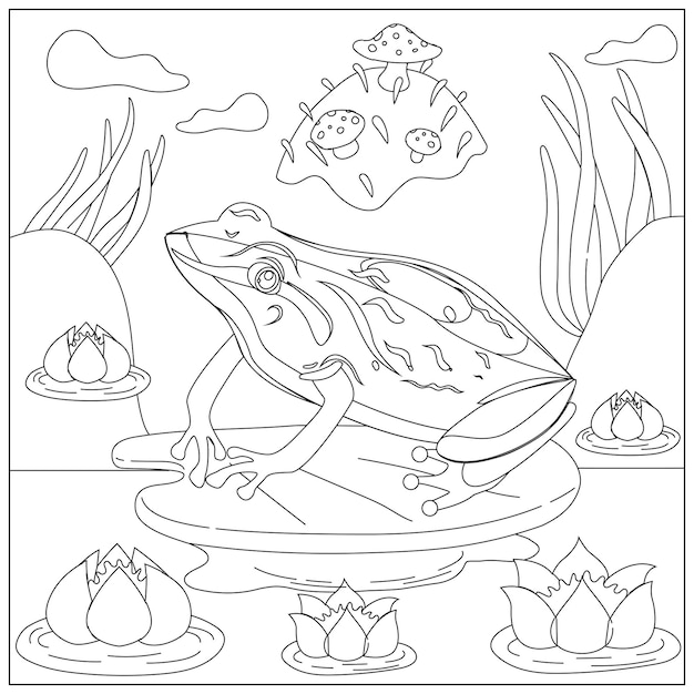 Frog coloring pages for kids printable premium vector