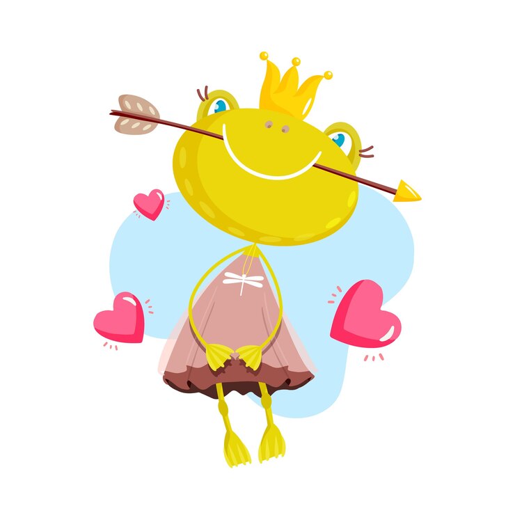 Vector frog cute funny characters for a fairy tale