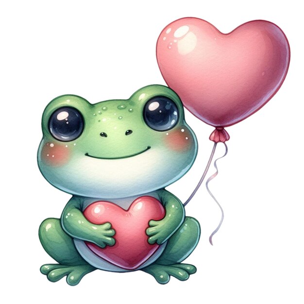 Frog cute holding balloons clipart watercolor