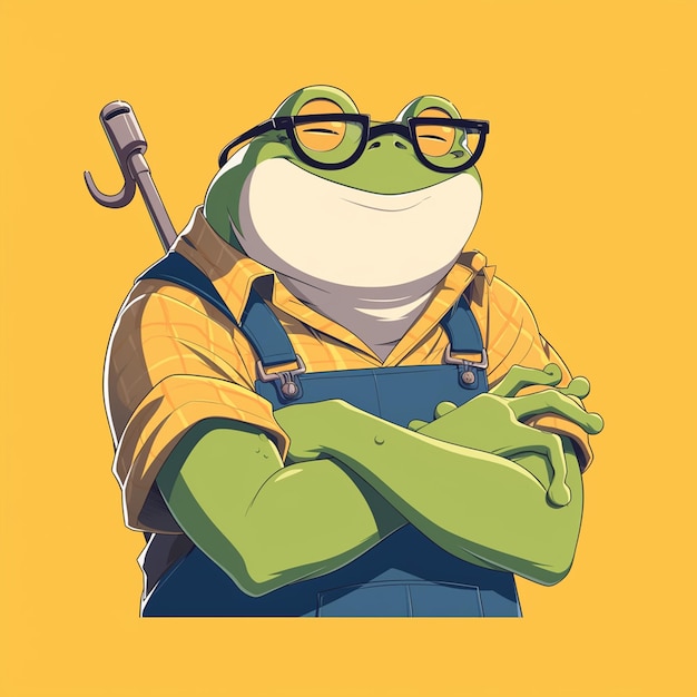 A frog farmer cartoon style