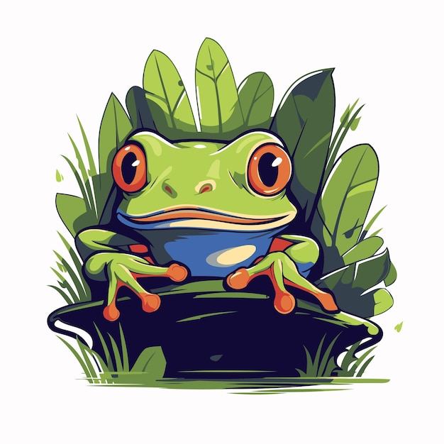 Frog in the garden Vector illustration isolated on white background