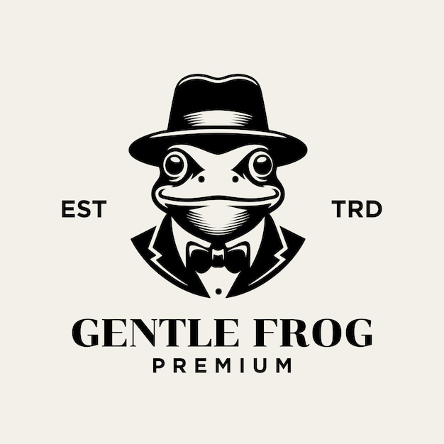 Vector frog gentleman vintage logo icon design