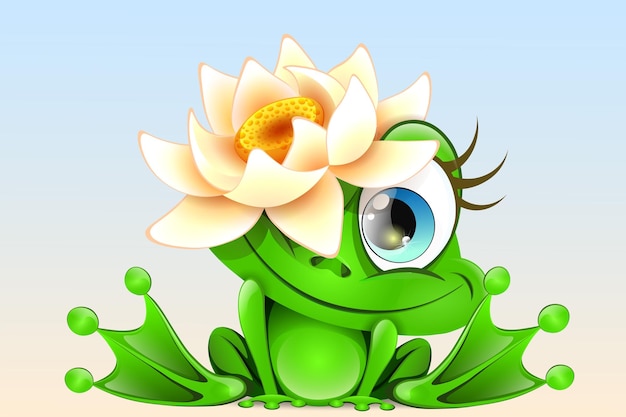 Frog girl with water lily on head