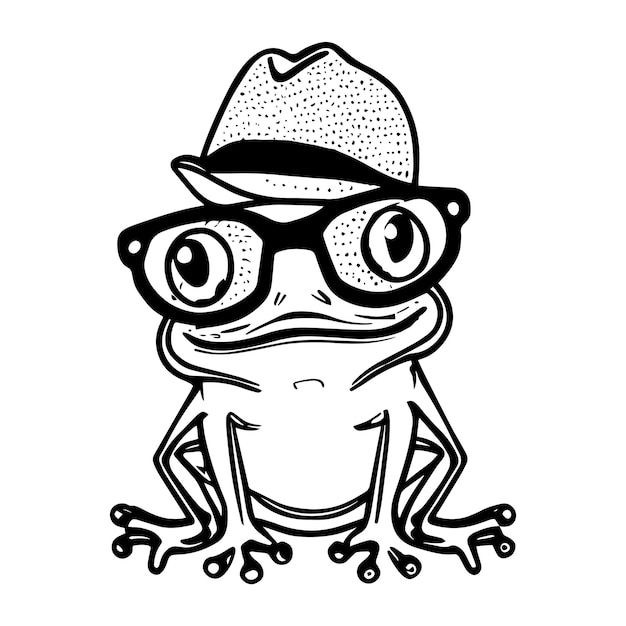 Frog hipster animal wears glasses vector art illustration