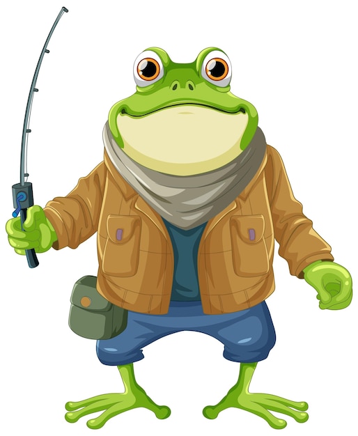 Frog holding fishing rod