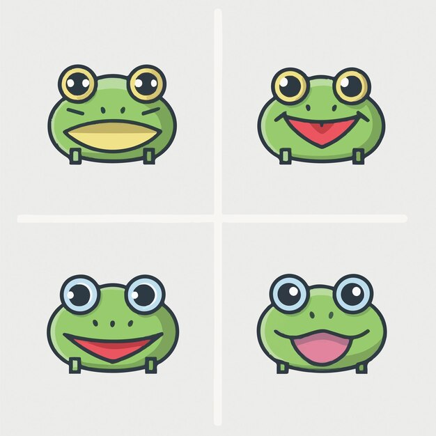 Vector frog icons set on a white background