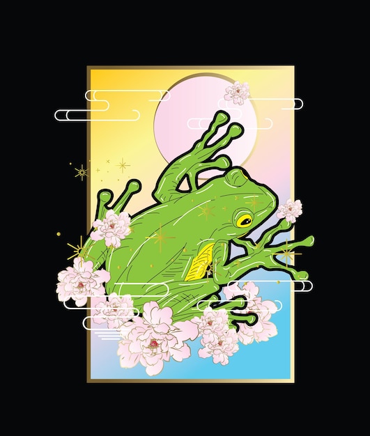 иллюстрация лягушки в японском стиле для мероприятия кайдзюне