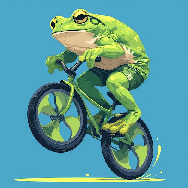 Vector a frog is riding a unicycle cartoon style