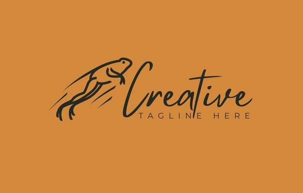 Frog Jumping Fast Logo Design Vintage Modern Logo Line Art Design Template