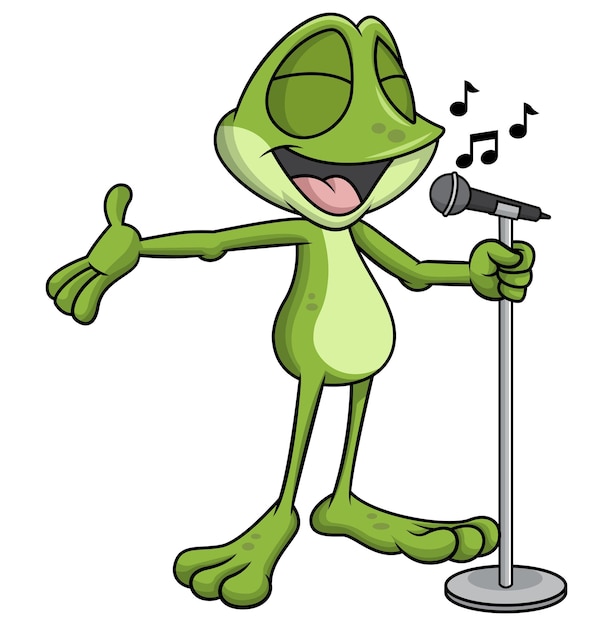 Frog mascot singing cartoon illustration