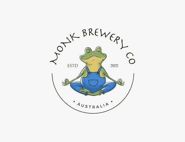 Frog monk doing yoga pose brewing company logo