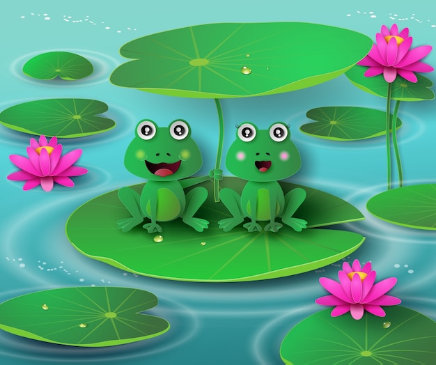 Vector frog in the pond.