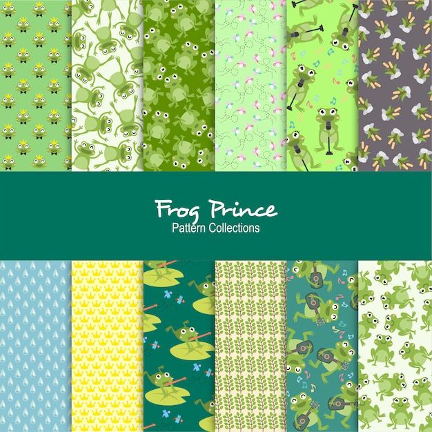 Vector frog prince patterns set