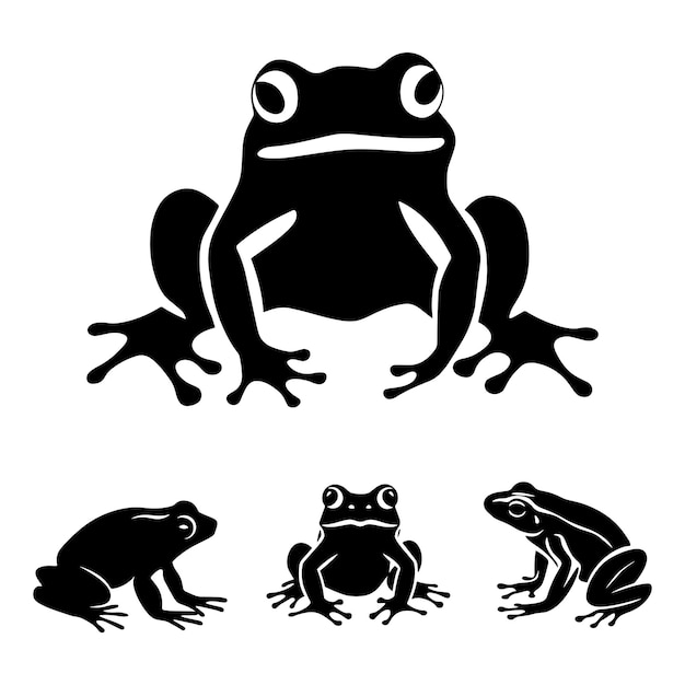 Vector frog silhouettes set vector art illustration