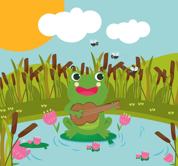 frog singing in the pond