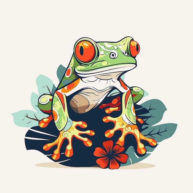 Vector frog sitting on a flower vector illustration in cartoon style