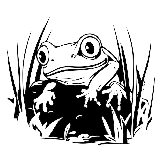 Frog sitting in the grass Vector illustration of a cartoon frog