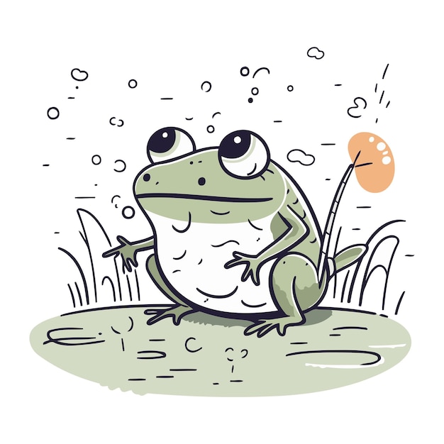 Vector frog sitting on grass vector illustration of a cartoon frog