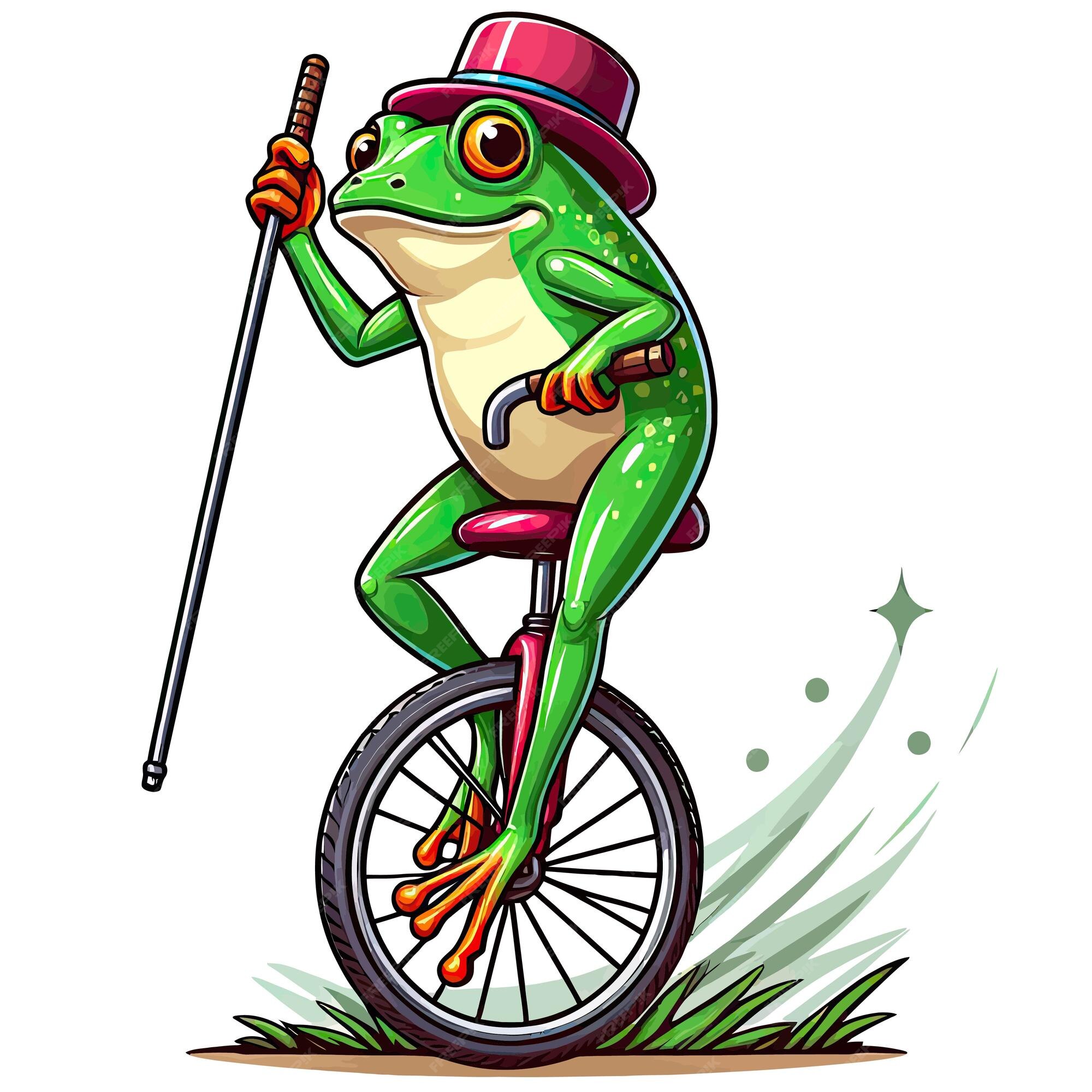 Premium Vector A frog that goes on a unicycle