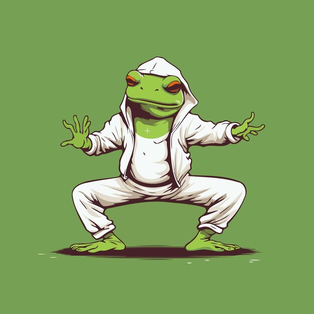 Frog in a white suit on a green background Vector illustration