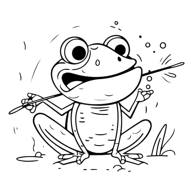 Frog with a fishing rod Vector illustration of a cartoon frog