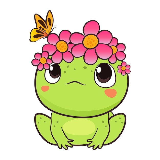 Frog with a flower crown on his head